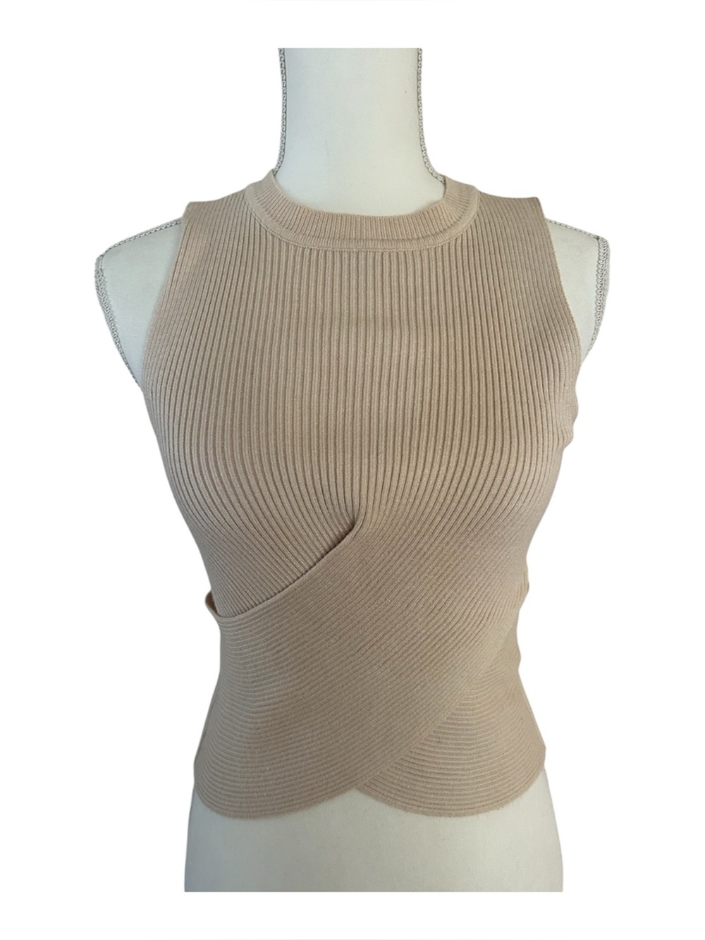 Crossover ribbed sleeveless knit top